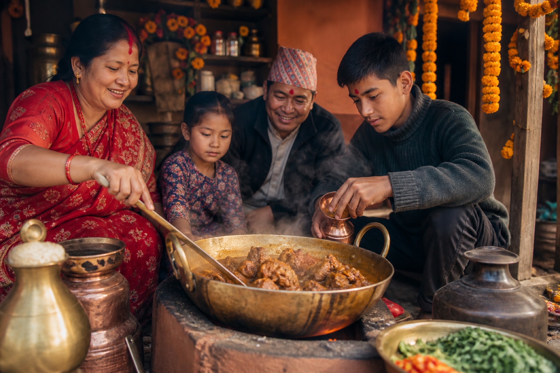 Festive cooking with spices during Dashain